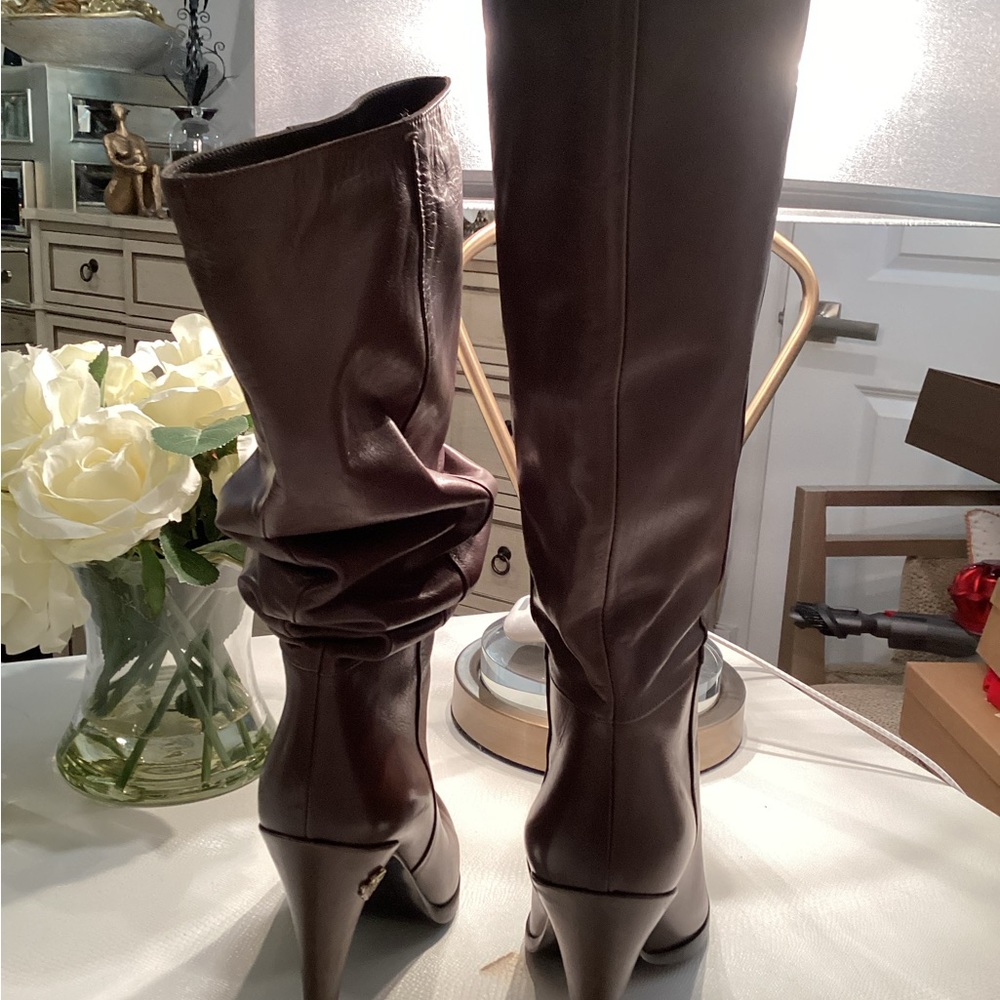 Gucci Drapple High Heeled Boots dark olive / brown Lambskin leather Size 8.5 - Picture 4 of 11